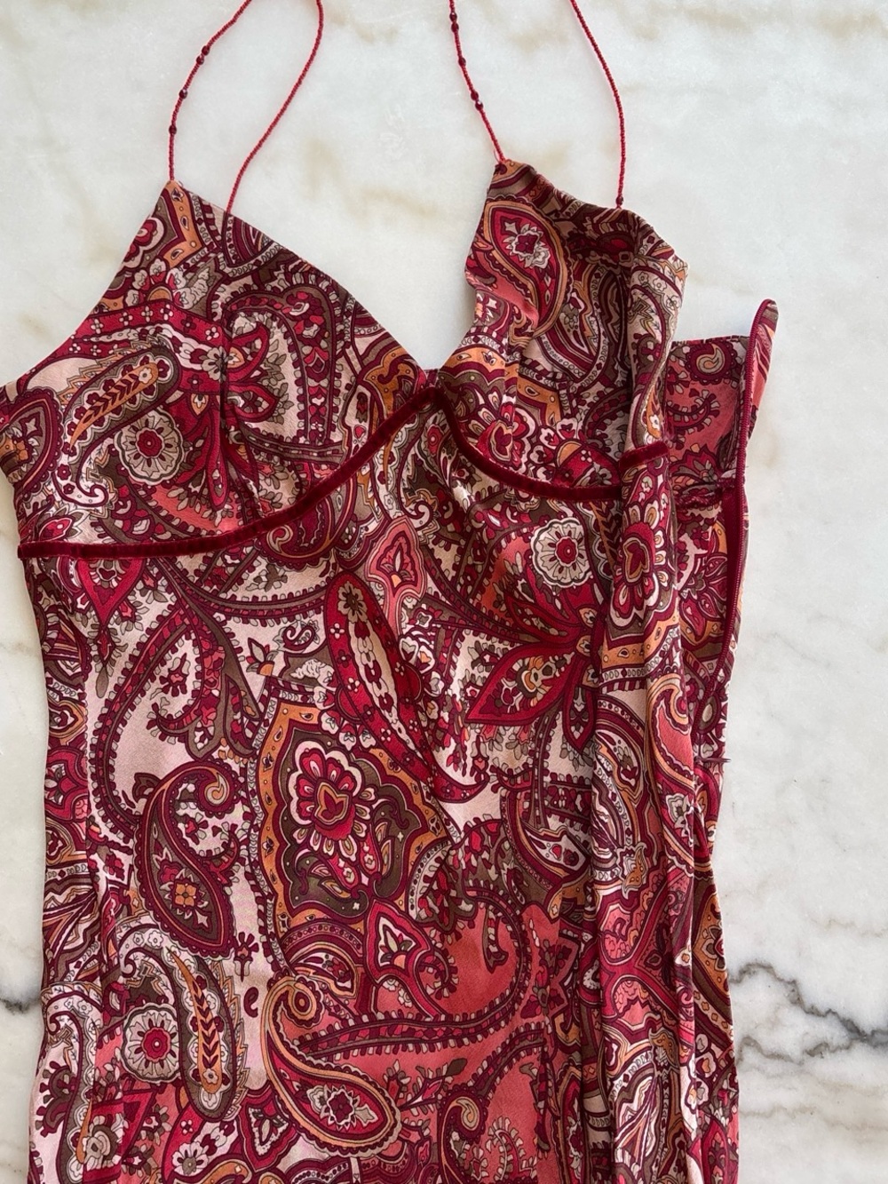 ABS Allen Schwartz Vintage Y2K Paisley Asymmetric Handkerchief Hem Midi Dress 8 - Picture 3 of 8